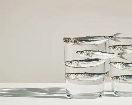 Мелкая рыба плавает в двух стаканах с водой