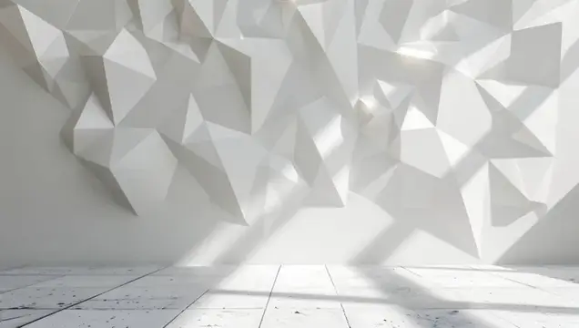 3D-рендер белой стены с геометрическим рельефом и тенями