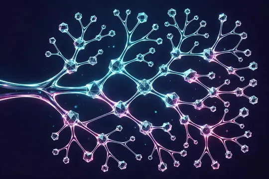 3D-рендер светящейся нейронной сети на тёмном фоне