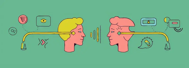 Иллюстрация о передаче мыслей между двумя профилями через звуковые волны