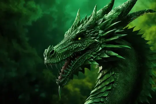 3D-рендер головы зеленого дракона с шипами и открытой пастью