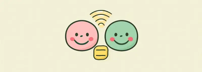 Иллюстрация с двумя улыбающимися лицами и значком Wi-Fi