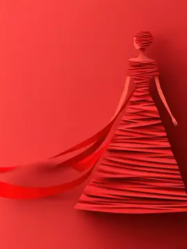 Бумажная фигура женщины в красном платье на красном фоне