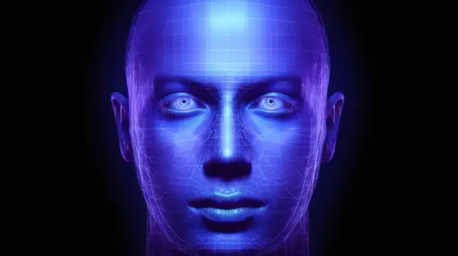3D-рендер синего цифрового лица с сеткой