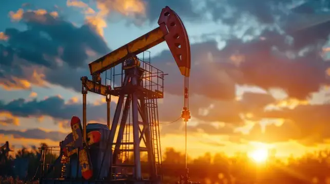 Нефтяная качалка на фоне заката и облаков
