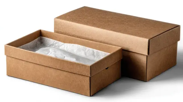 Две крафтовые коробки с крышками на белом фоне