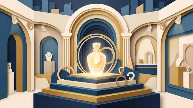 3D-рендер витрины ювелирного магазина с флаконом в центре