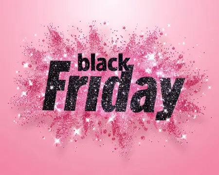 Черная надпись Black Friday на розовом фоне с блестками
