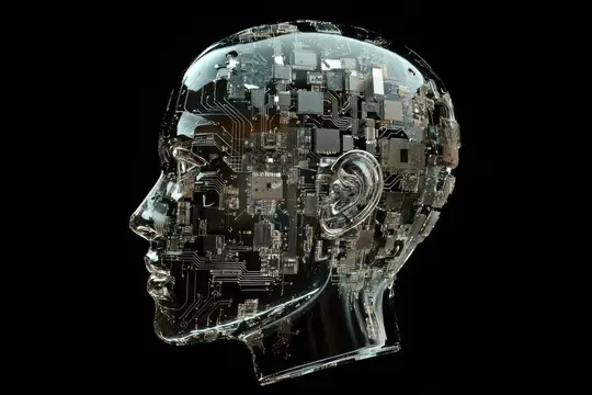 3D-рендер прозрачной головы с микросхемами вместо мозга