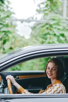 Автомобиль, водитель, женщина, улыбка
