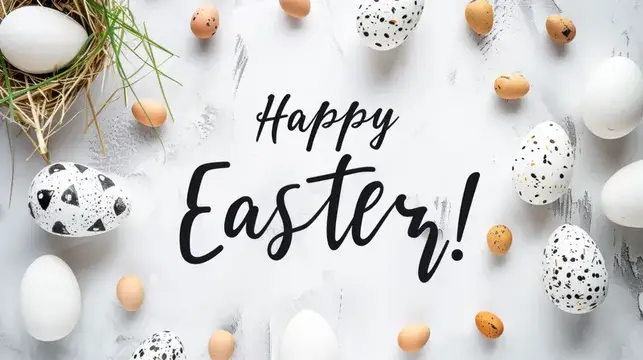 Пасхальная композиция с яйцами и надписью Happy Easter