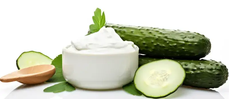 Белый крем с огурцом и петрушкой на белом фоне