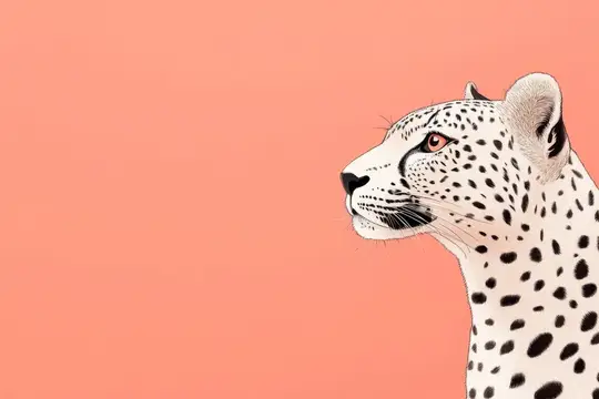 Иллюстрация пятнистого леопарда в профиль на коралловом фоне