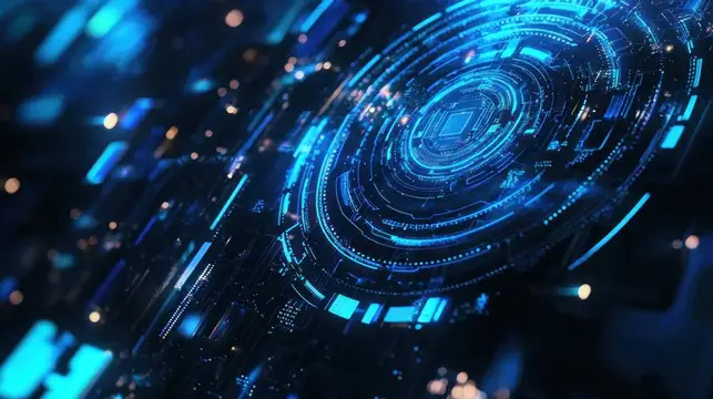 3D-рендер футуристической микросхемы с синими огнями