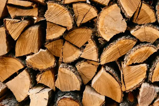 Аккуратно сложенные поленья дров крупным планом