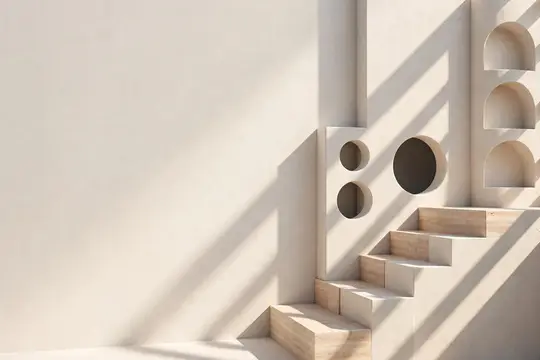 3D-рендер бежевой лестницы с нишами и тенями