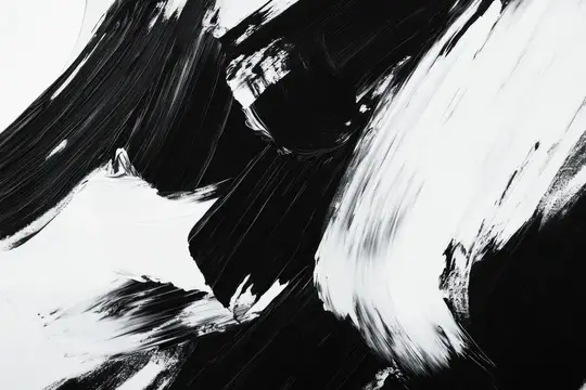 Абстрактные чёрные и белые мазки краски на холсте