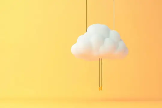 3D-рендер белого облака на подвесах на жёлтом фоне