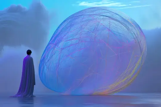 3D-рендер человека в мантии перед светящейся сферой