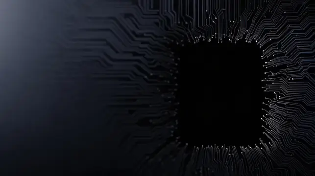 3D-рендер тёмной печатной платы с подсвеченными дорожками