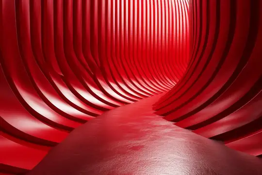 3D-рендер красного изогнутого туннеля с рёбрами