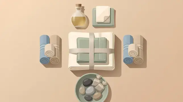 3D-иллюстрация спа-набора с полотенцами, маслом и камнями