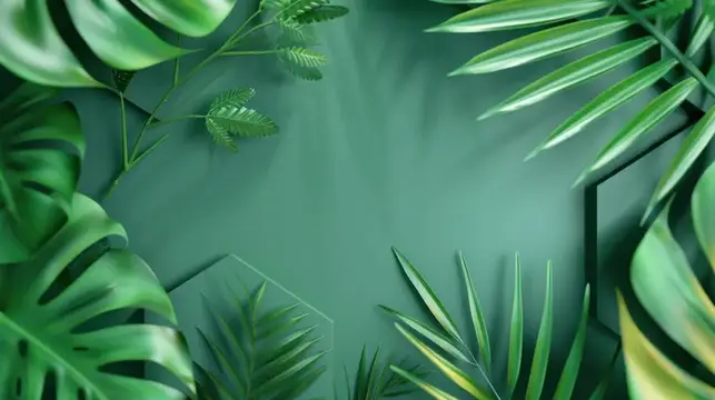 3D-рендер с тропическими листьями на зелёном фоне