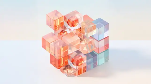 3D-рендер абстрактной композиции из полупрозрачных цветных кубиков