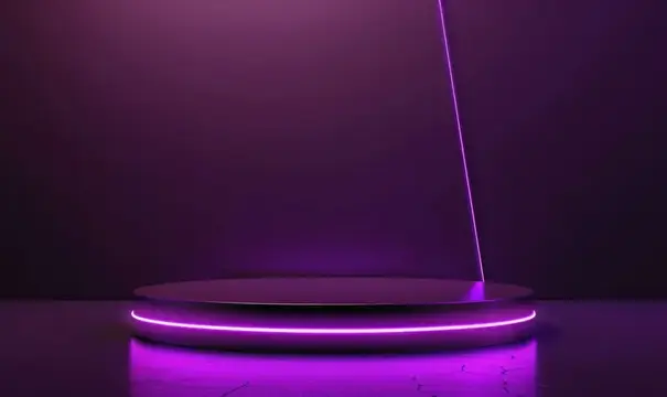 3D-рендер пустой круглой сцены с неоновой фиолетовой подсветкой