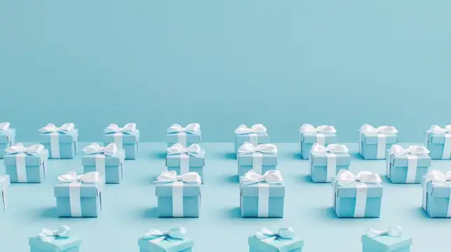 3D-рендер множества голубых подарочных коробок с белыми бантами