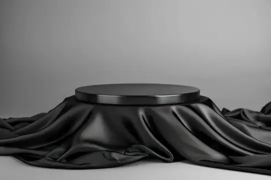 3D-рендер чёрного подиума на драпированной ткани