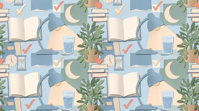 Иллюстрация с узором из книг, лампы и растений для учебы