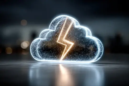 3D-рендер светящегося облака с молнией на тёмном фоне