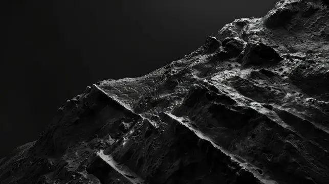 Величественный горный пейзаж ночью с камнями и драматическим черно-белым контрастом