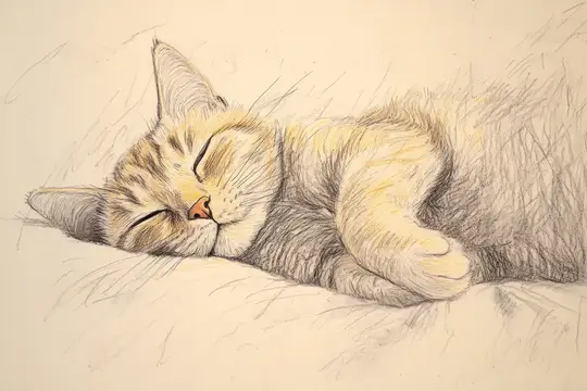 Карандашный рисунок спящего полосатого котёнка