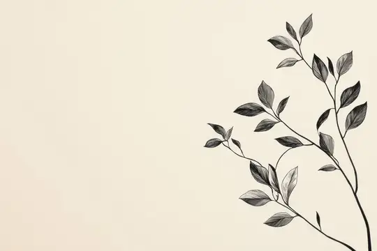 Ветка с листьями в графике на бежевом фоне