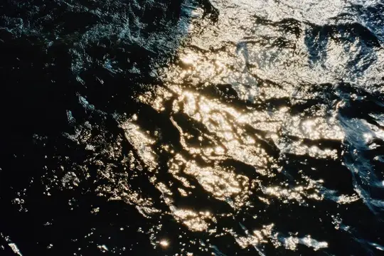 Солнечные блики на поверхности тёмной воды