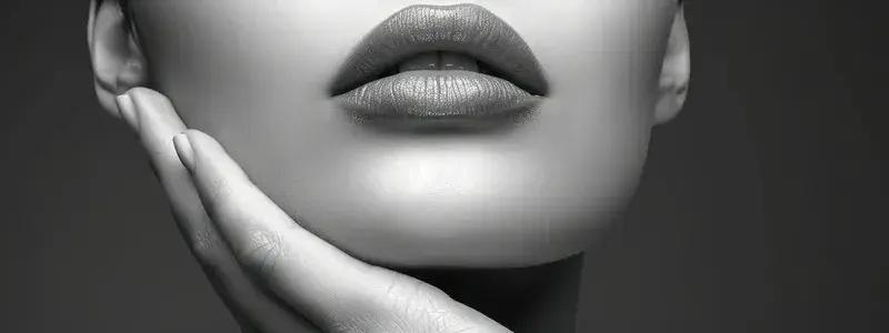 3D-рендер женского лица крупным планом с приоткрытыми губами и рукой у щеки