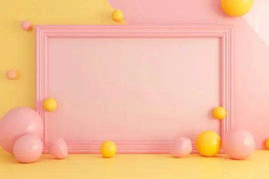 3D-рендер розовой рамки с шариками на пастельном фоне