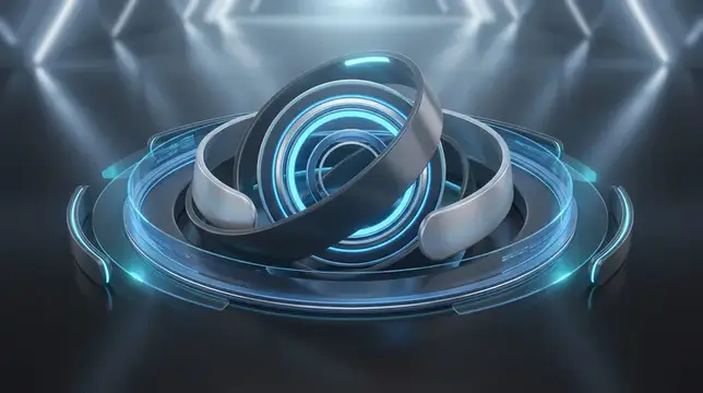 3D-рендер футуристической сферы с синими светящимися кольцами