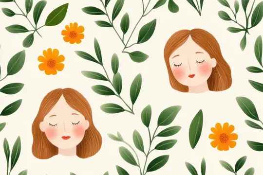 Иллюстрация с рыжеволосыми девушками и зелёными ветками