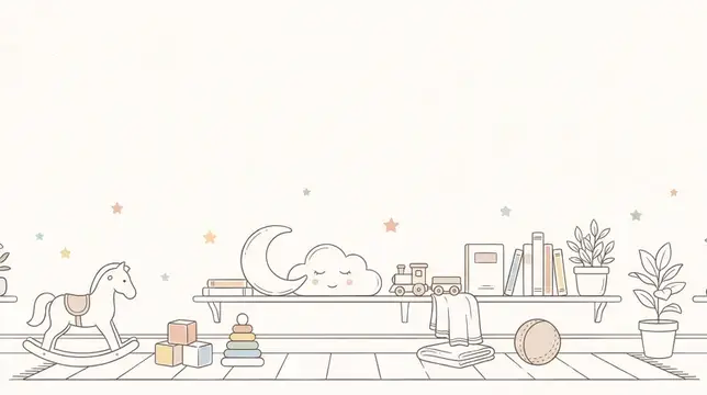 Иллюстрация детской комнаты с игрушками и растениями на полке