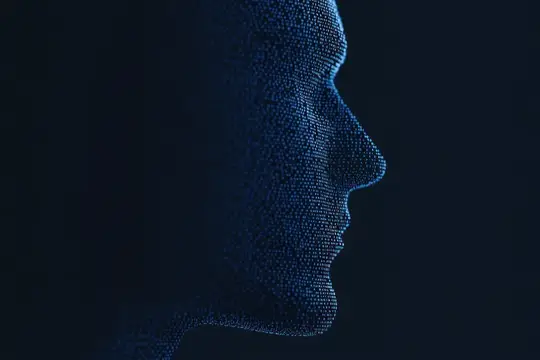 Это изображение передает технологии, данные и анонимность, со спокойным, созерцательным настроением, подходящим для тем об инновациях, искусственном интеллекте и цифровой культуре