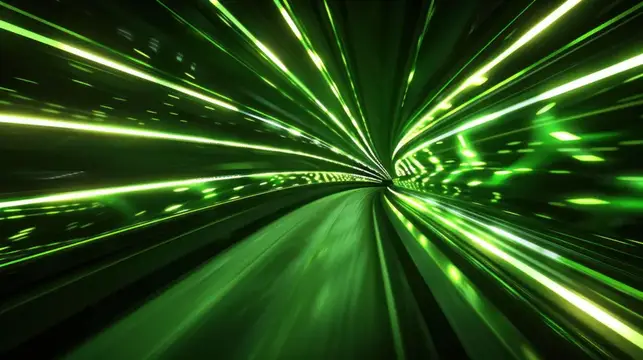 3D-рендер туннеля со светящимися зелёными линиями