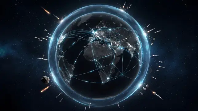 3D-рендер Земли с глобальной сетью светящихся связей