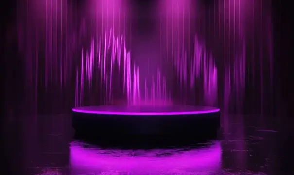 3D-рендер сцены с неоновой подсветкой и светящимся подиумом
