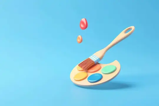3D-рендер с кистью и палитрой на голубом фоне