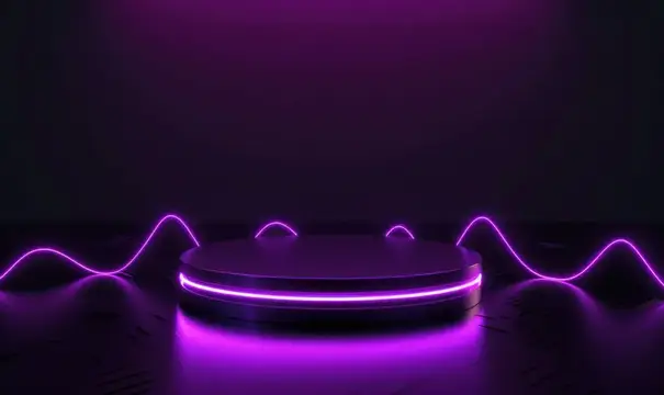 3D-рендер неонового подиума с волнами света