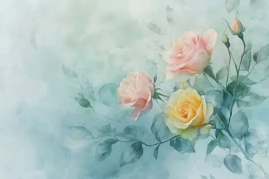 Нежные розовые и жёлтые розы на акварельном фоне