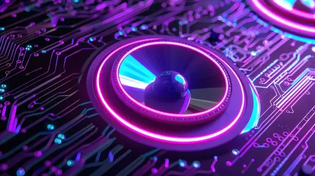 3D-рендер футуристической микросхемы с неоновым фиолетовым свечением